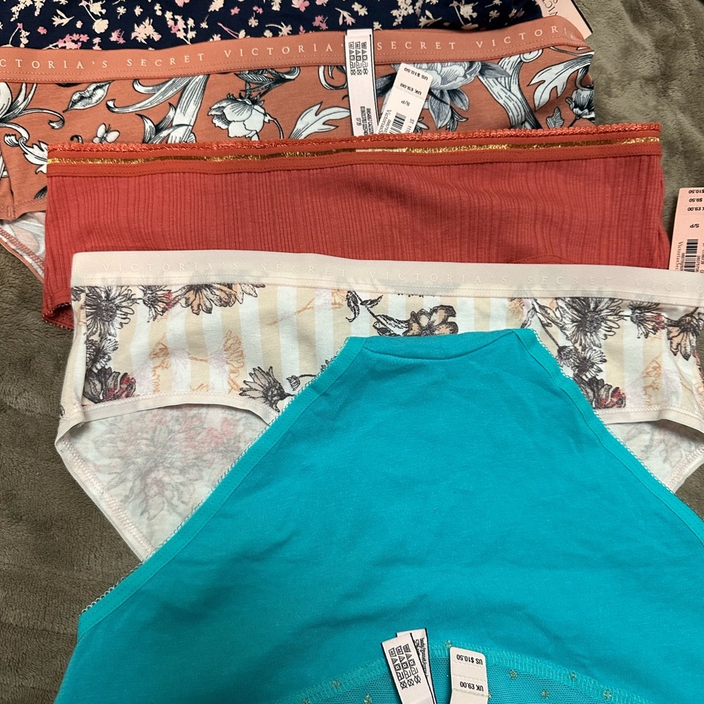 5 new Victoria's Secret hip hugger- Teal, burnt orange, blue floral, Floral
